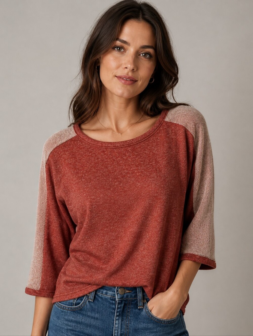 Women's Two-Tone Old Navy Dolman Knit Top 3/4 Length Sleeves Size Small